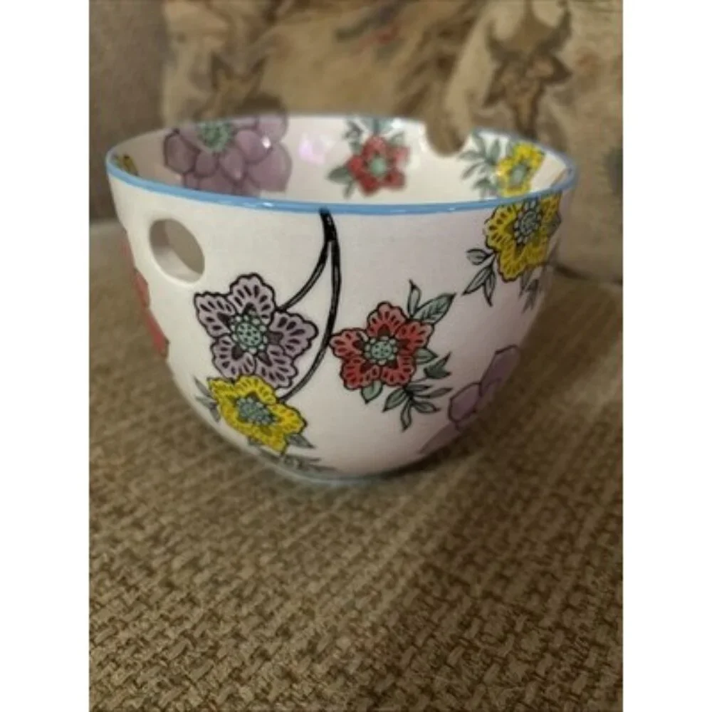 Hand Painted Noodle Rice Bowl‎ w/Built In Chopsticks Holder